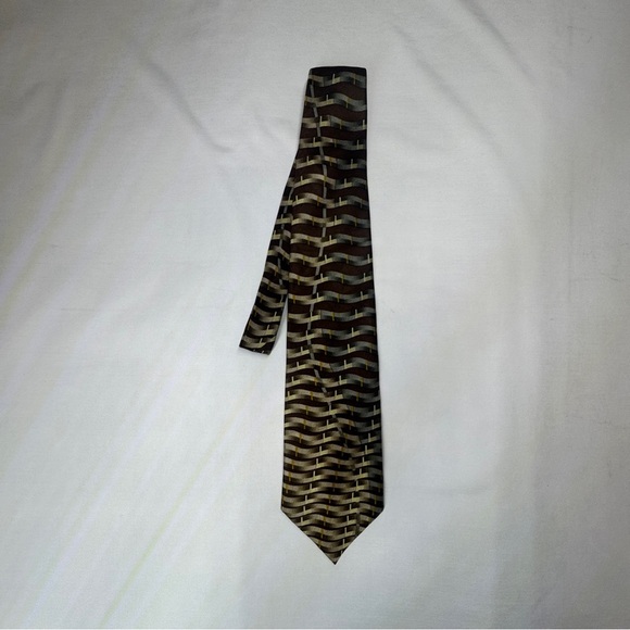 Carlos Devenezia Brown and Gold Vintage Silk Tie - Picture 1 of 6